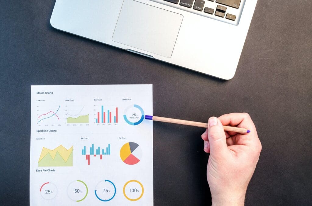 Person with pencil and market data graphing commercial property tax trends