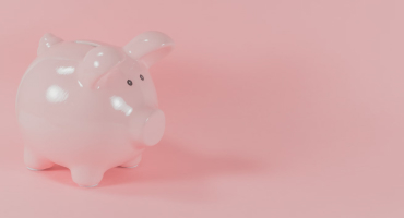 Pink piggy bank against darker pink background