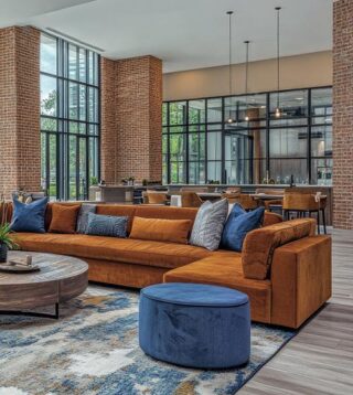 Interior lobby area of multifamily apartment commercial building