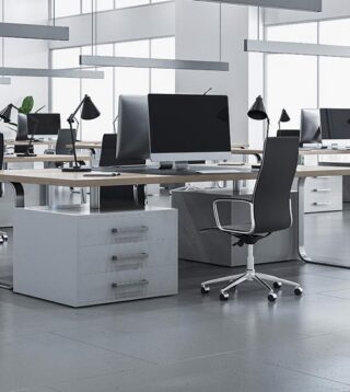 Commercial office property with business personal property including desks, lamps, drawers and computers