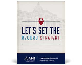 Texas state capitol and text "5 myths about commercial property tax protests"
