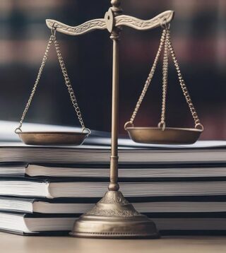 Legal scals with stack of five books