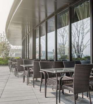 Outdoor seating area at restaurant commercial property